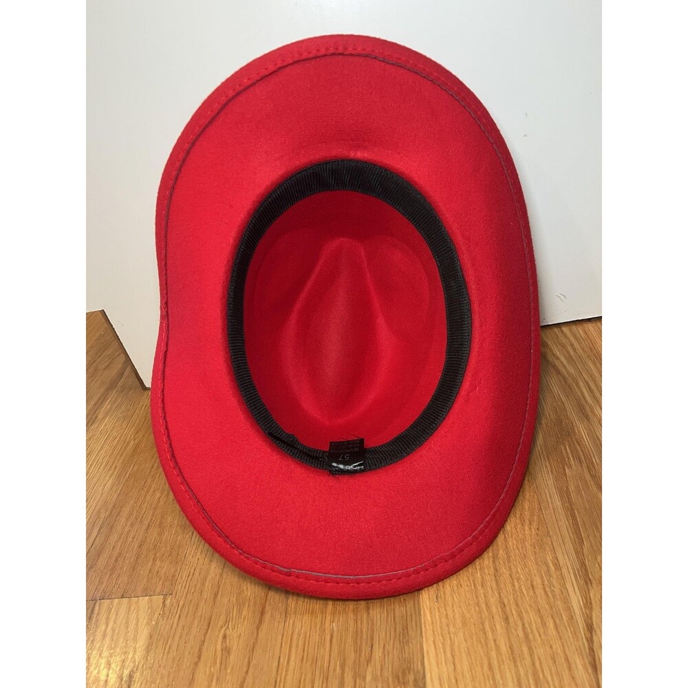 Gold Feather Western Hat Cowboy Fitted Womens 57 Red Felt Wide Brim Band - Picture 3 of 4